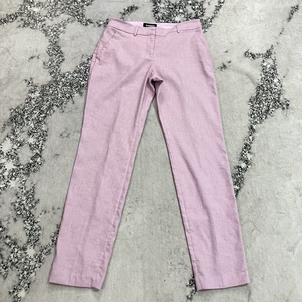 Express Columnist Womens 4L Pink Stretch Mid Rise Straight Leg Dress Pants Long